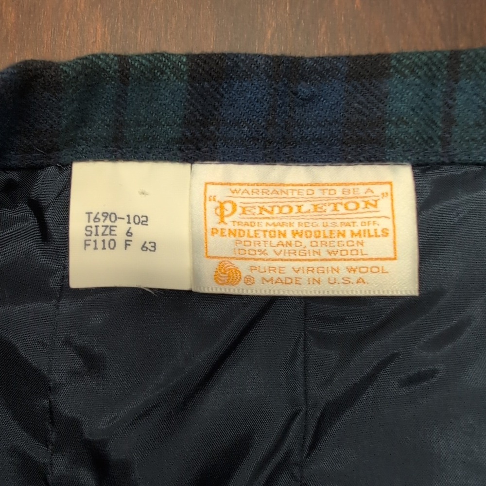 Vintage Pendleton Plaid Wool Skirt Size 6 A-Line Midi Pockets Green Blue Black - Picture 10 of 10